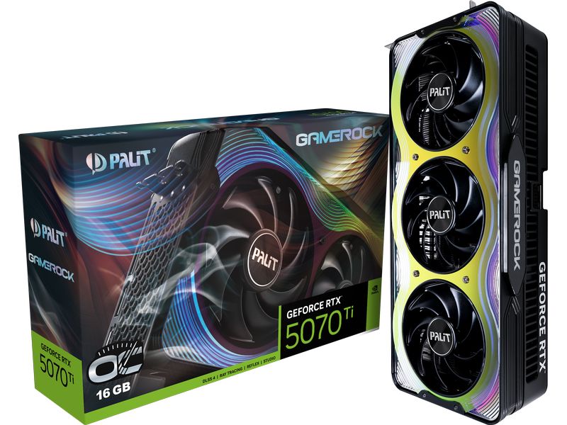 Palit Grafikkarte RTX 5070Ti GameRock OC 16 GB Gamer-Grafikkarte mit 16 GB GDDR7-Speicher, ermöglicht Auflösungen bis zu 8k