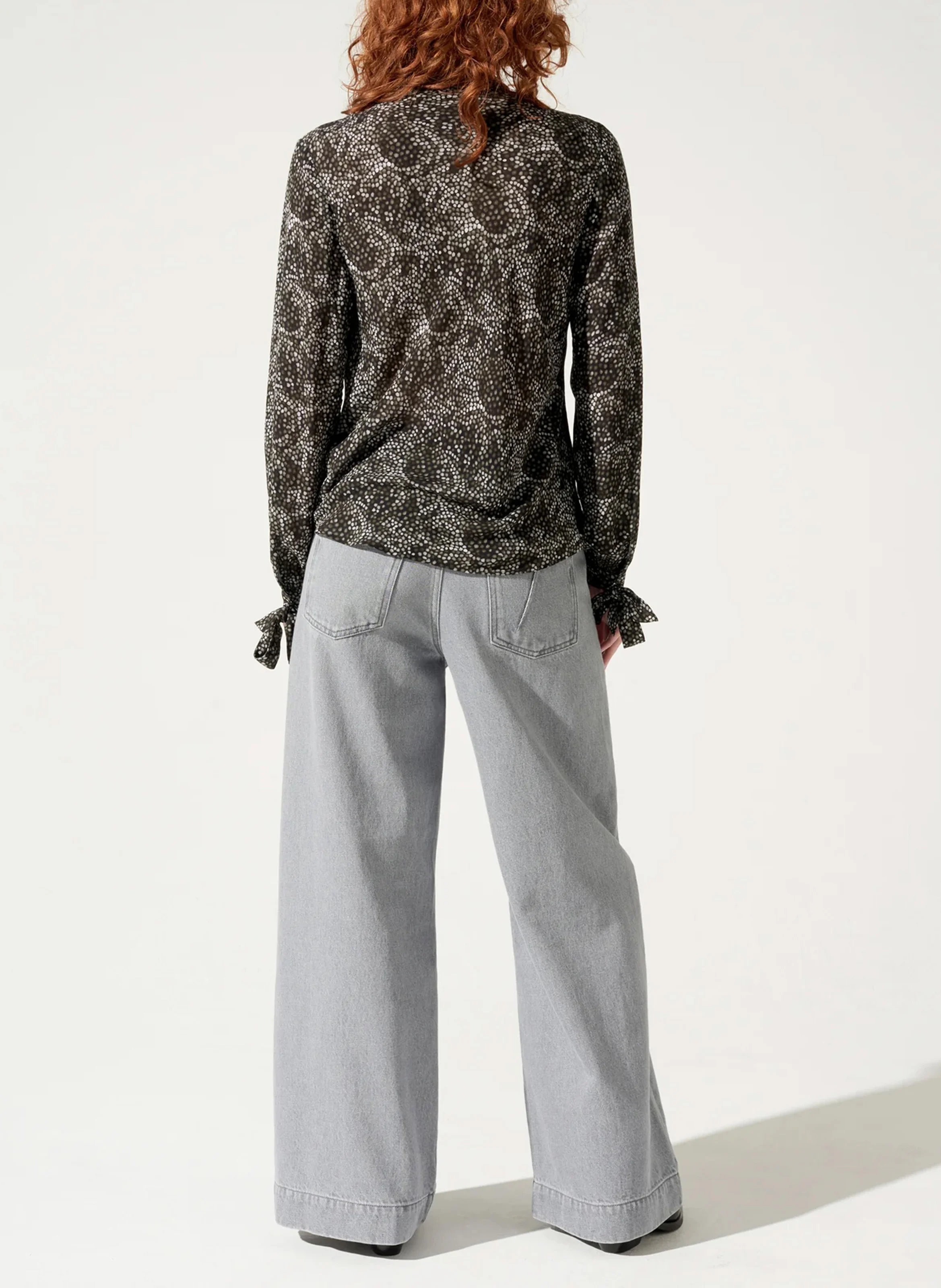 Blouse col lavallière droite imprimée | Noir