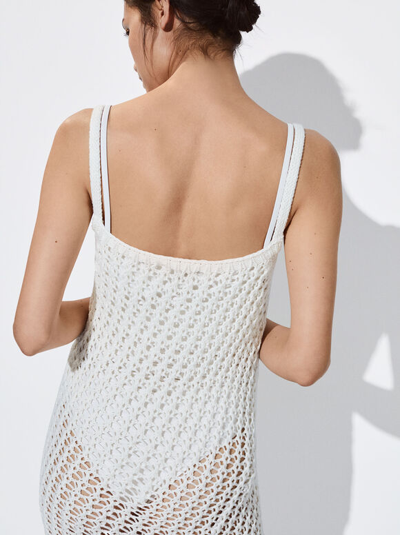 Vestido longo de tricô - Branco-creme