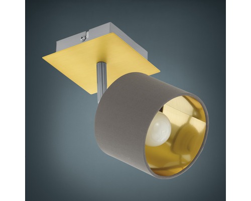 Plafondspot, 1-lichts, 11x11 cm, geborsteld messing, mat nikkel/cappuccino goud