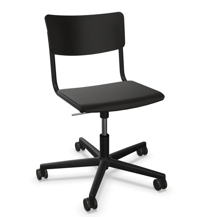 Thonet - S 43 DR Bürostuhl Fünfsterngestell mit Rollen, Alu schwarz / Buche schwarz gebeizt