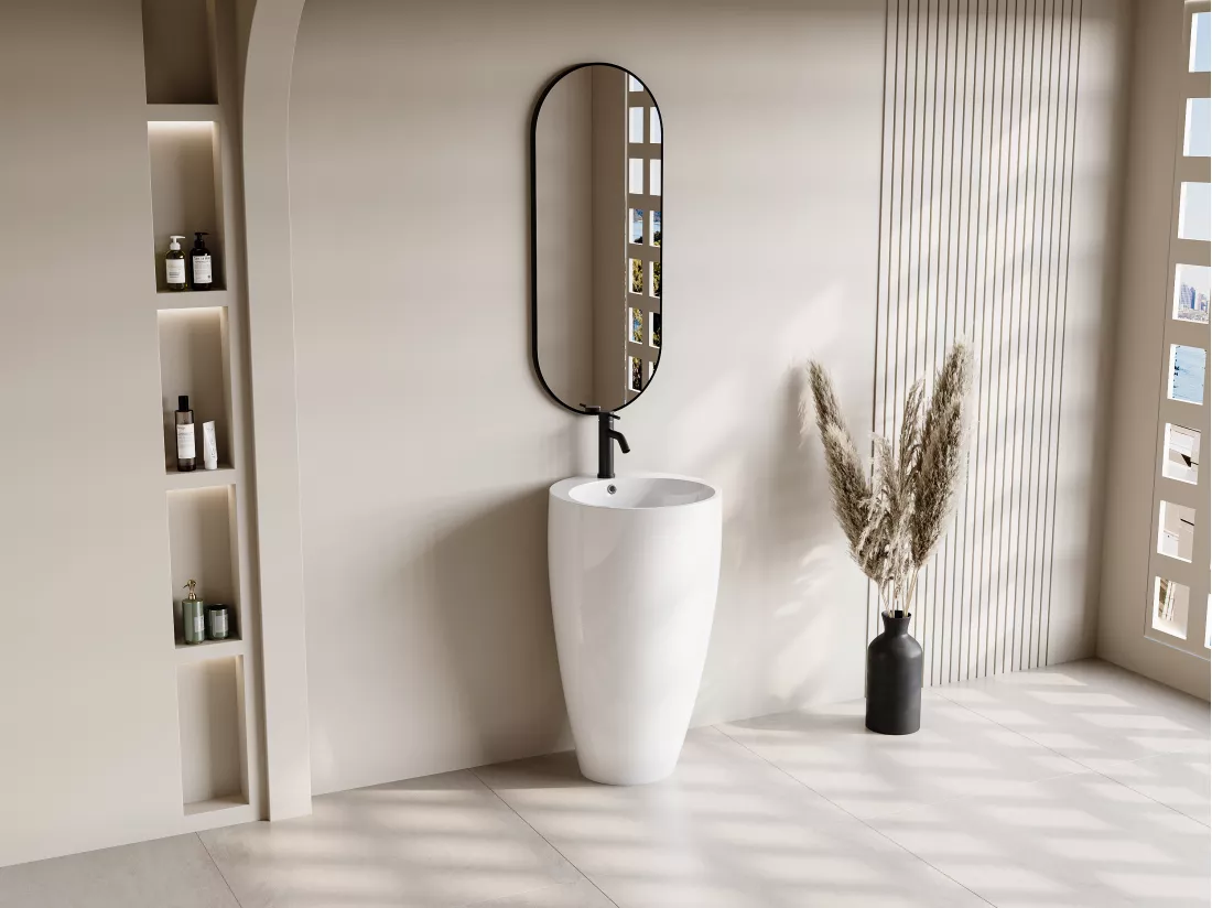 Vasque sur pied cylindrique blanche - D50 x H83 cm - MILOS II