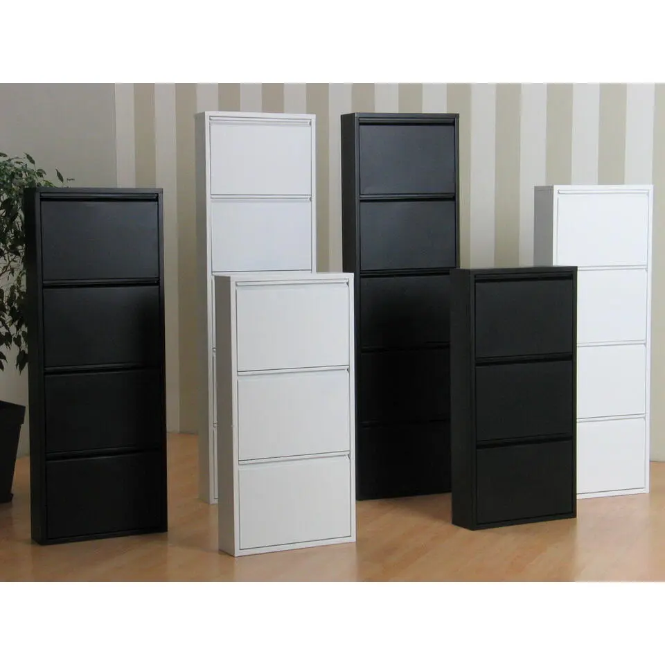 Hioshop Pisa schoenenkast wit metaal met 3 vakken - set van 3