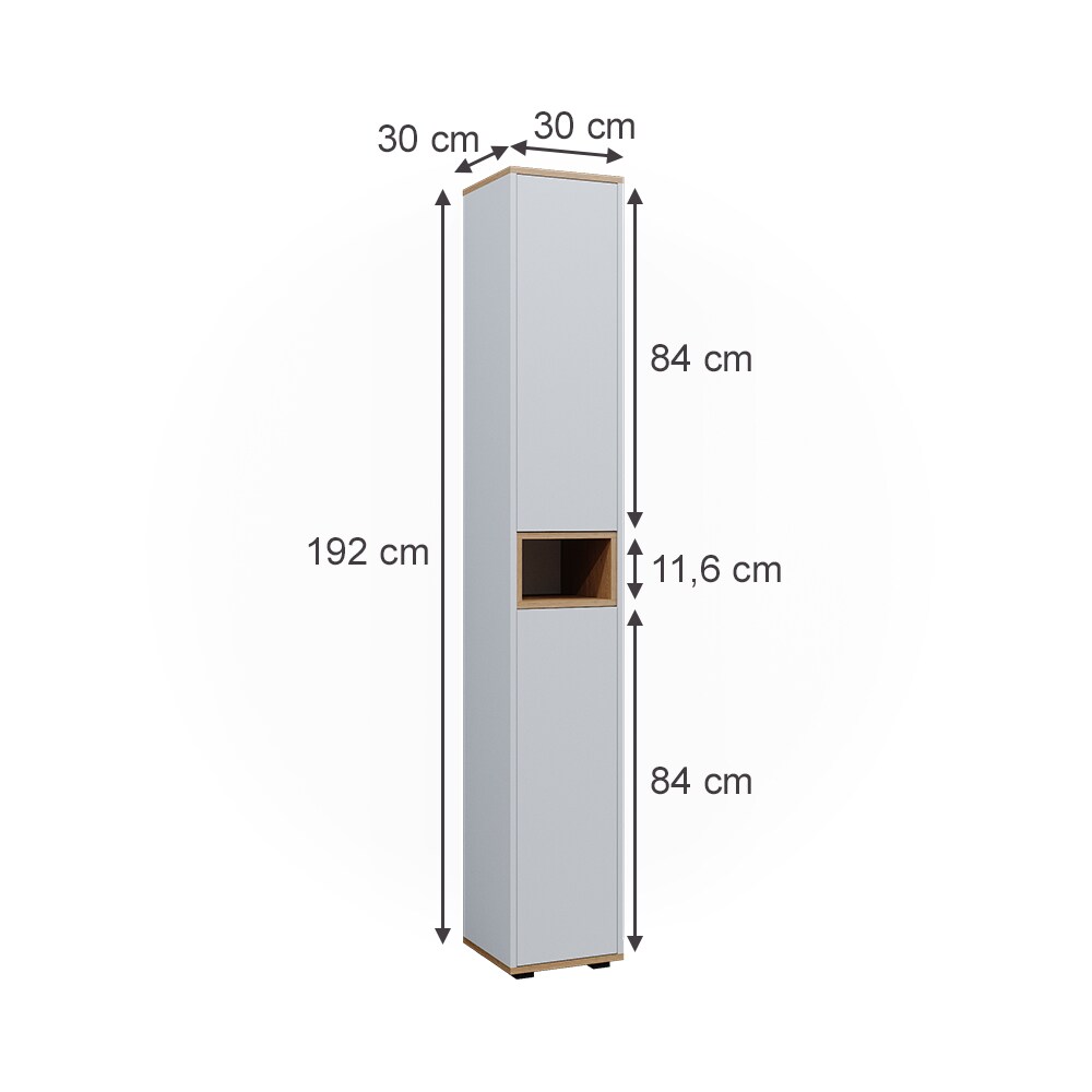 Vicco Hochschrank Didi Weiß Eiche 30 x 192 cm mit 2 Türen