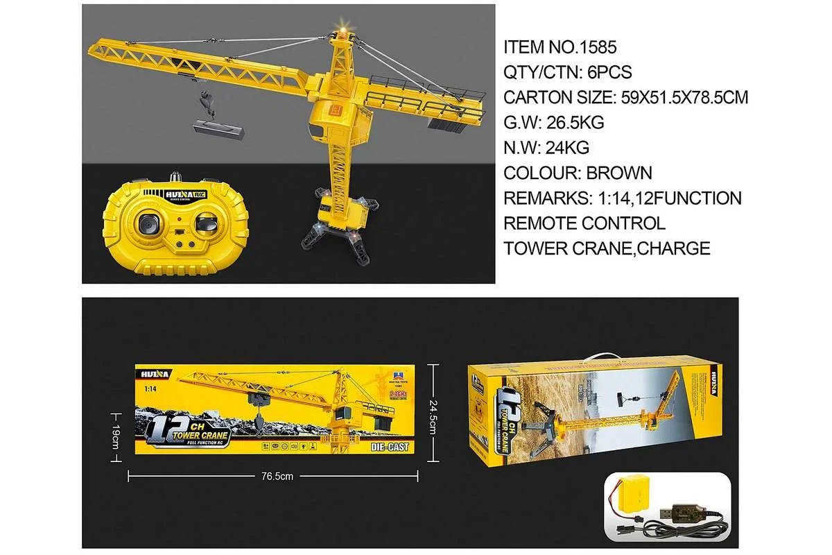 HUINA - Tower Crane R/C 1:14, 2,4GHz Ni-MH, 12 channels (471457)