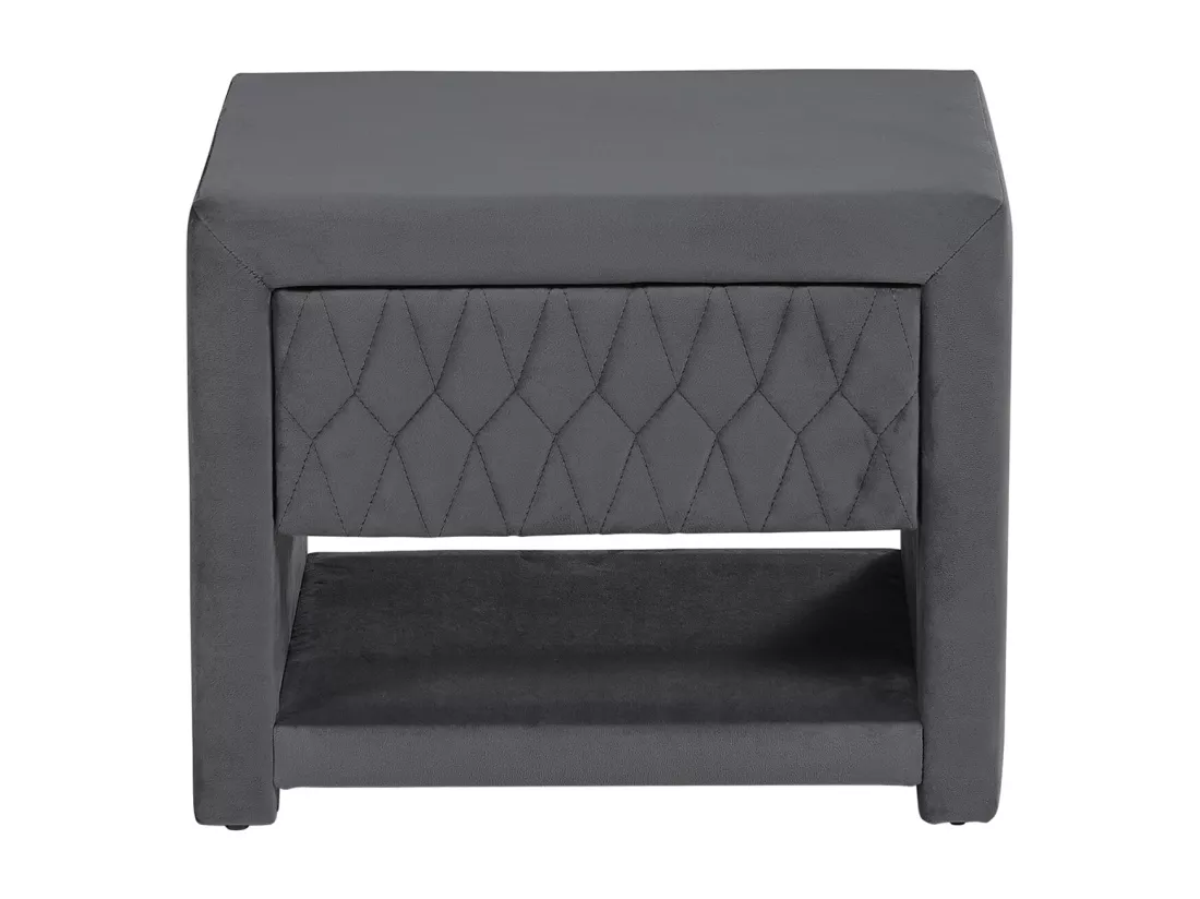 Table de chevet - 1 tiroir et 1 niche - Tissu velours - Gris - DANIELE