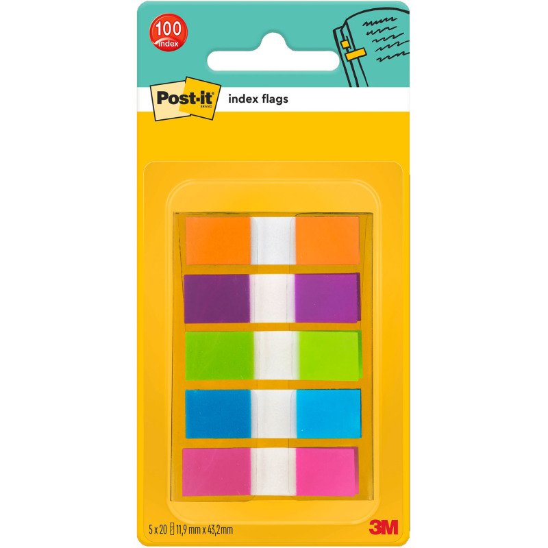 Marque-pages étroit repositionnable plastique couleurs assorties Post-it - distributeur de 20 feuilles