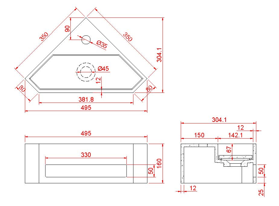 Mueller Viggo hoekfontein solid surface 35x35x16cm mat zwart