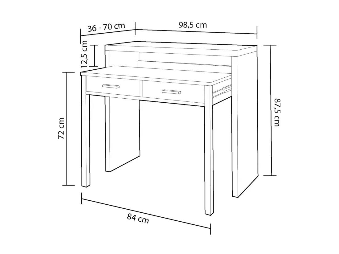 Bureau console extensible 2 tiroirs Consola - L100 cm
