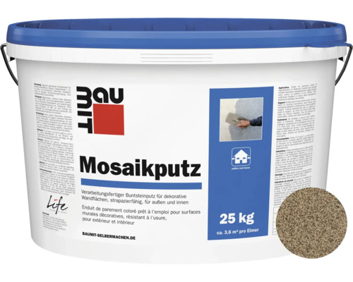 Baumit Mozaïekpleister M318 Rax Gebruiksklare Dunne Laag Toplaagpleister Donkerbruin-Beige-Olijf 25 kg