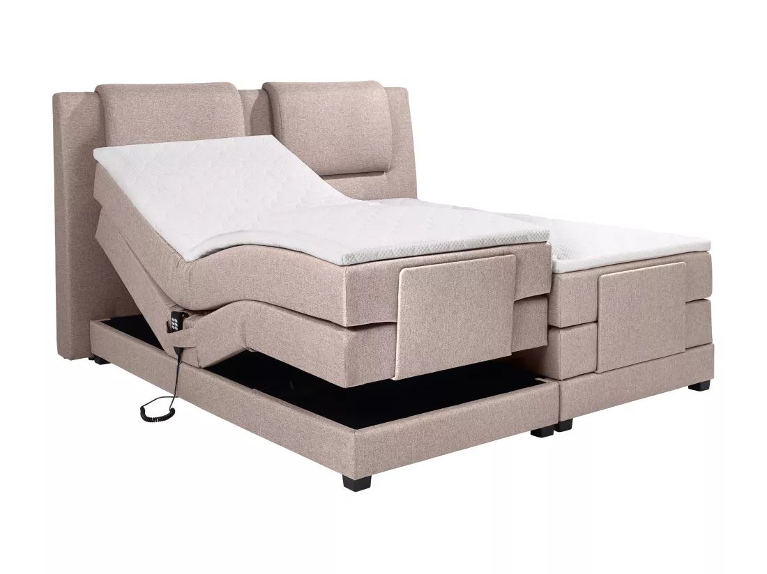 Ensemble complet boxspring tête de lit + sommiers relaxation électrique + matelas + surmatelas - 2 x 80 x 200 cm - Tissu - Beige - CASTEL II de PALACIO