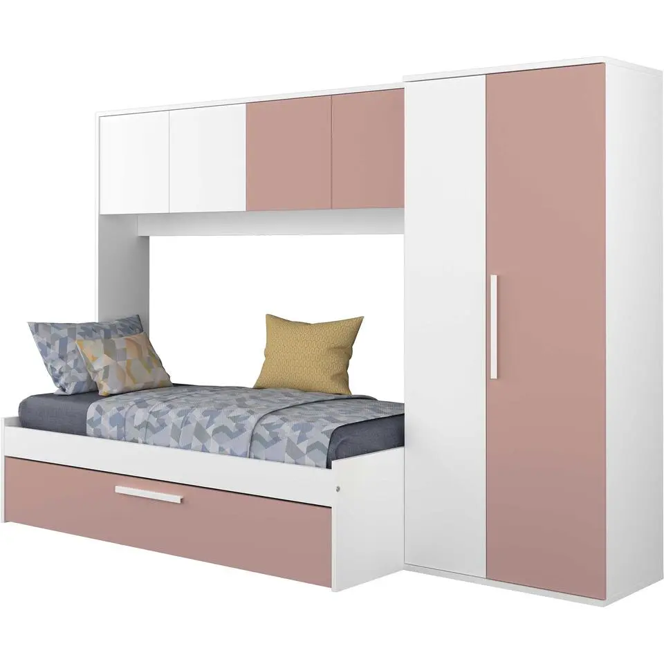 Bed met bedbrug en bedlade Lev-roze/wit