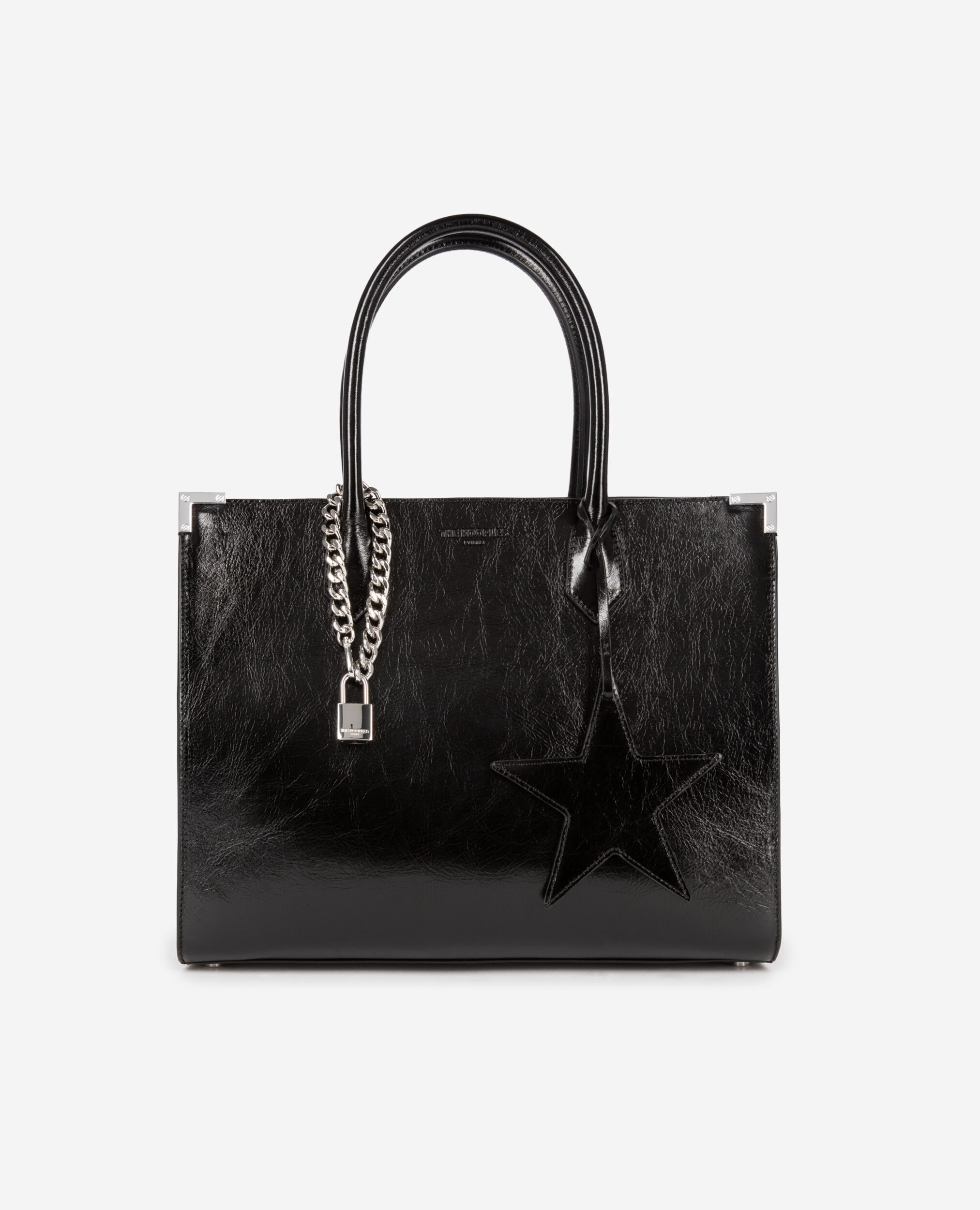 Sac cabas Ming L en cuir craquelé noir