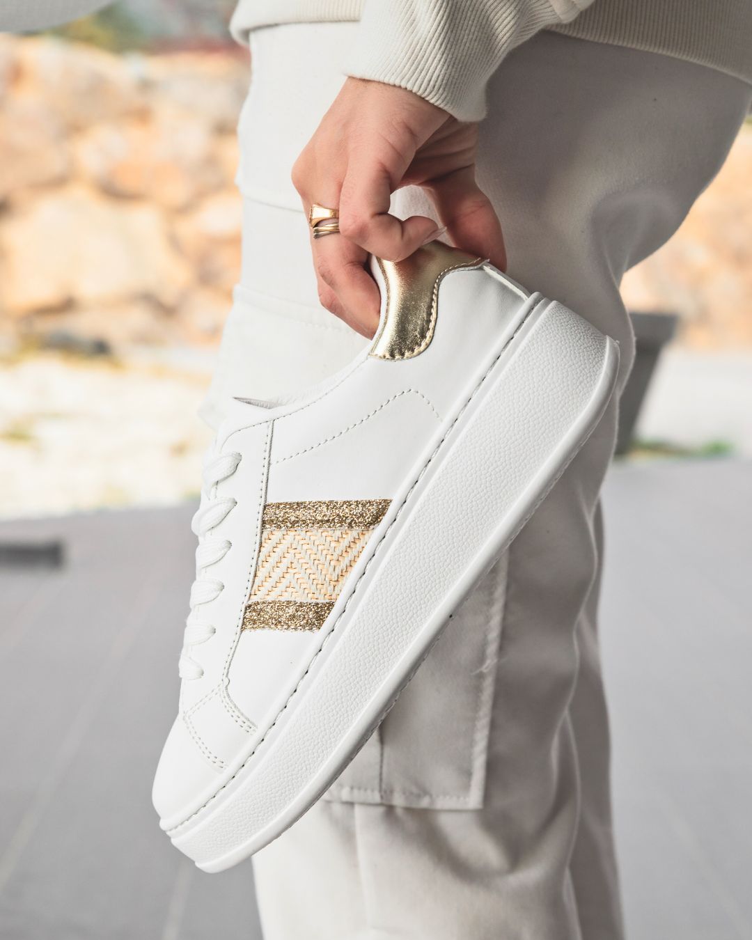 Basket femme dorée et blanche à lacets - Eunice