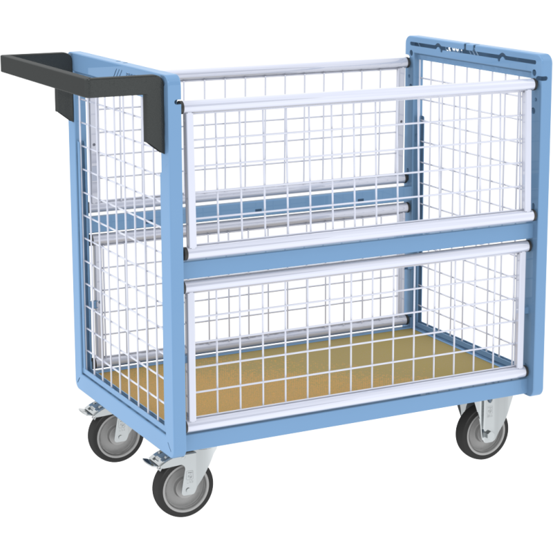 Chariot conteneur grillagé sans toit, 850 x 500 mm, 250 kg