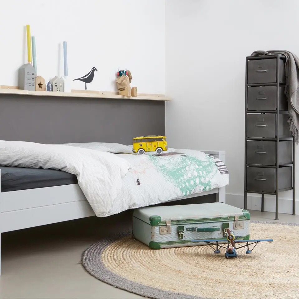 WOOOD Dennis Bed Excl Lade - Grenen - Betongrijs - 53x219x95