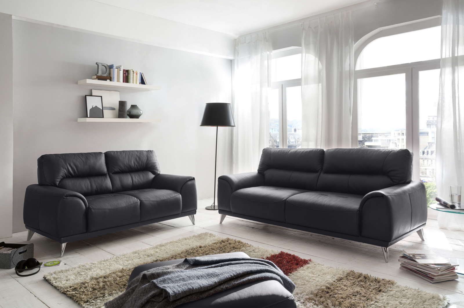 2-Sitzer Sofa - schwarz - Kunstleder
