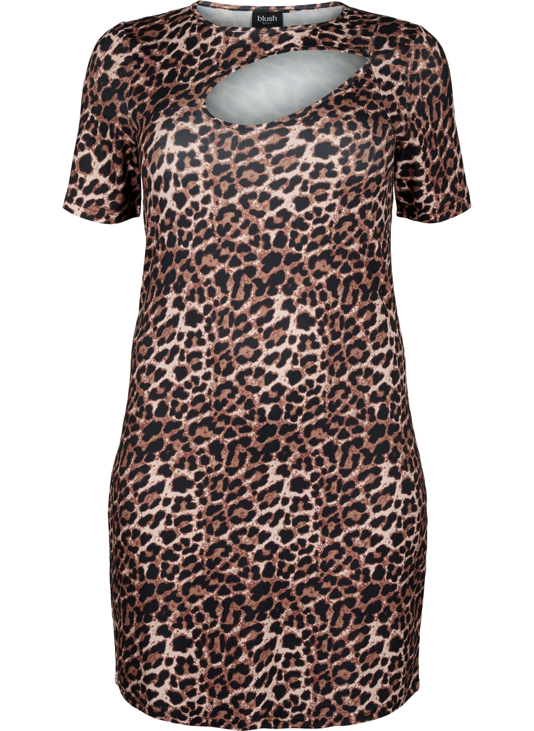 Tætsiddende leoprintet kjole med cut-out