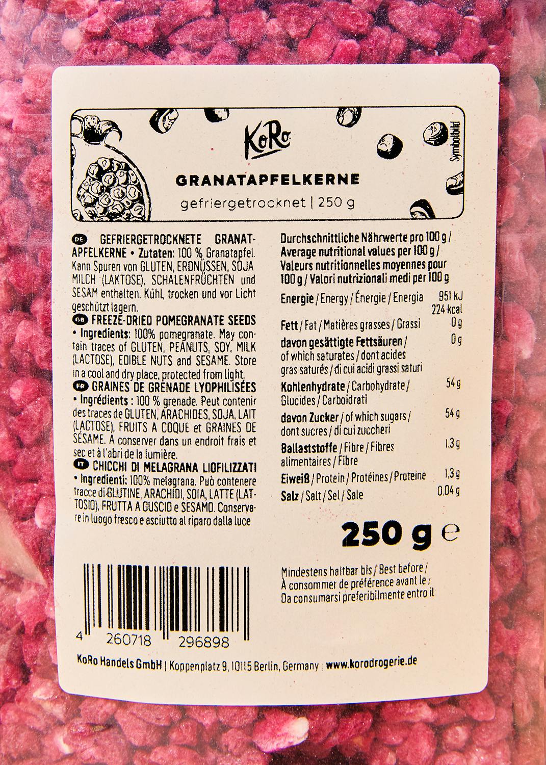 Gefriergetrocknete Granatapfelkerne 250 g