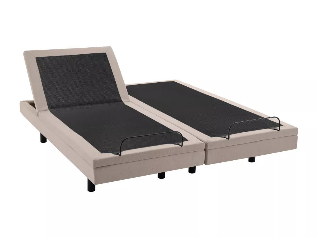 Lit électrique de relaxation déco + matelas 100% latex 3 zones - 2 x 80 x 200 cm - Tissu - Beige - PANISOLA de YSMÉE