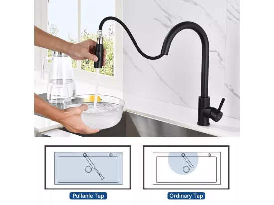 Mitigeur Cuisine avec Douchette Extractible Noir mat Rotatif à 360 °en Acier Inoxydable Robinet Cuisine d'Évier 2 Fonctions Mélangeur Cuisine