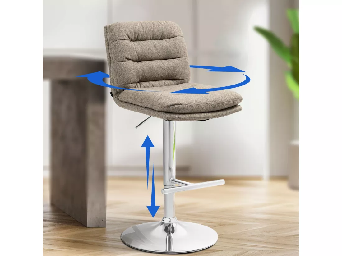 Lot de 2 Tabouret de bar - Tissu & Métal - Taupe - Damar