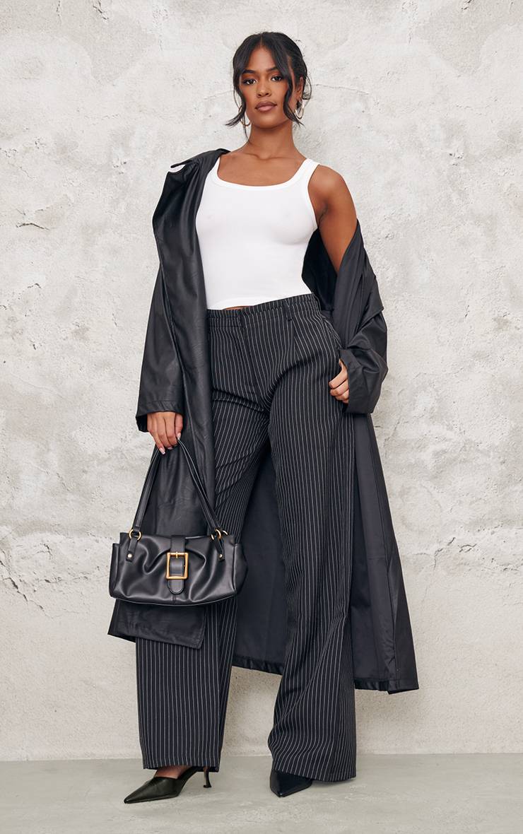 Noir Pantalon Large Tailleur À Fines Rayures Tall