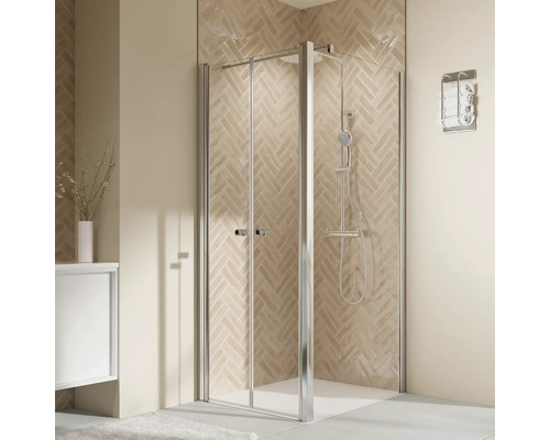 Zijpaneel voor BREUER Elana 2.0 Express Q72 draaideur, 75 x 200 cm, zilverkleurig profiel, helder glas met vuilafstotende coating, zijpaneelscharnier rechts