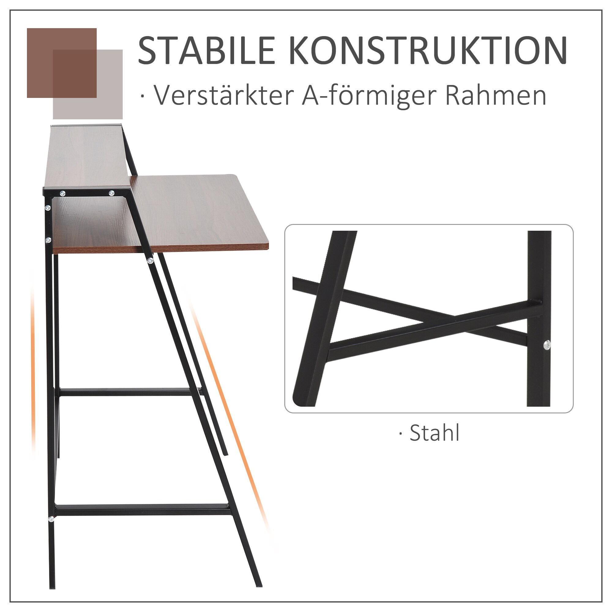 HOMCOM Schreibtisch in Walnuss-Optik 84 x 45 x 85 cm (LxBxH)