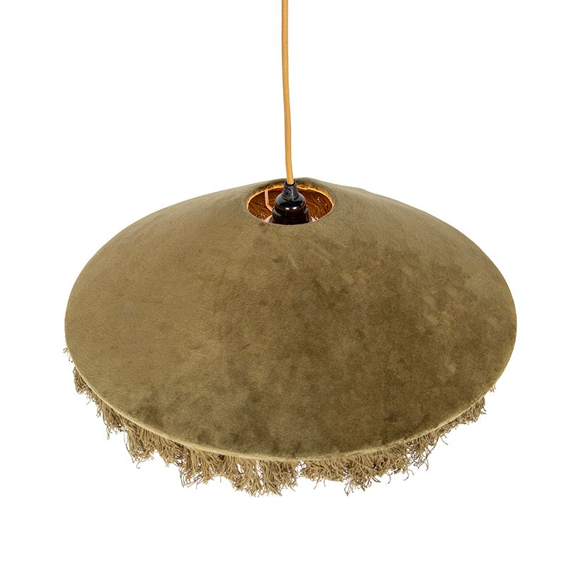Retro hanglamp groen velours met franjes - Frills