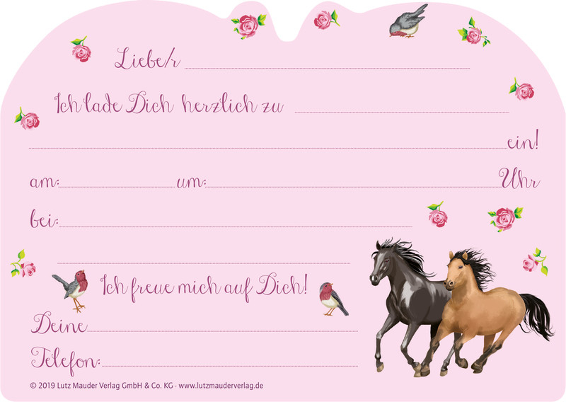 (16-tlg. Set) Kinder Party Einladungs Karte Postkarte inkl. Brief Umschläge (26026) - Pferde