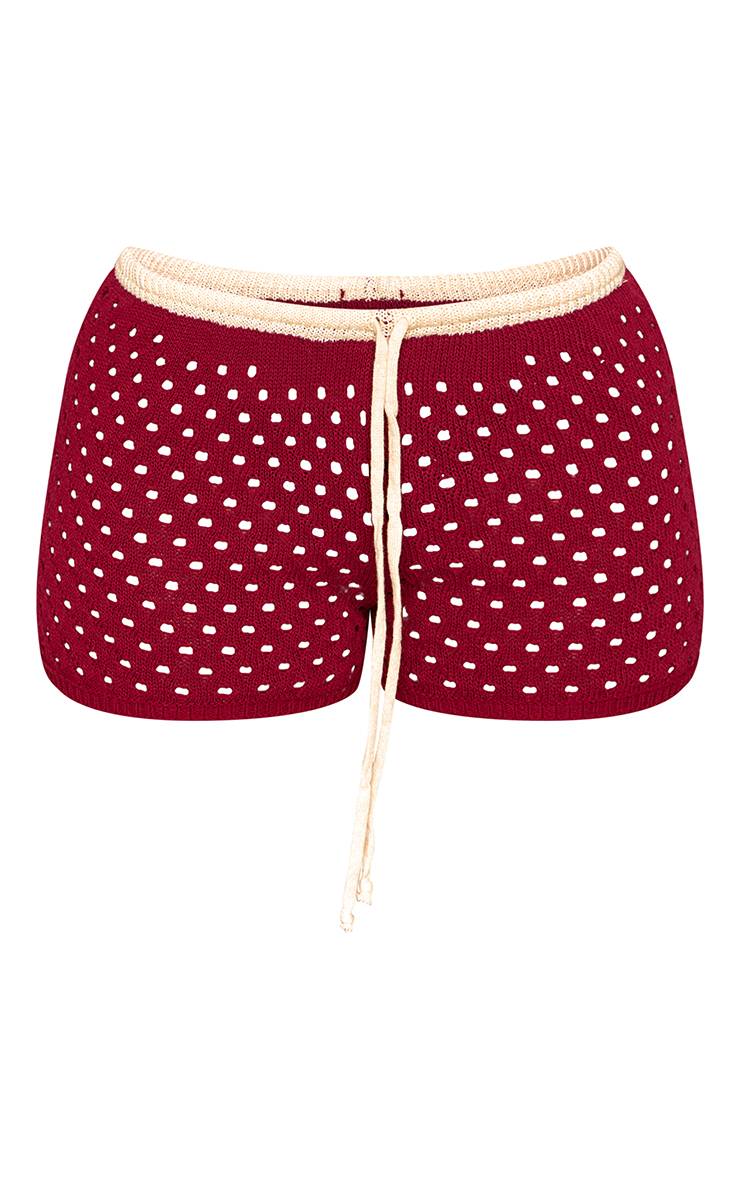 Rouge Bordeaux Short En Maille Petite Taille Avec Découpes Et Taille À Cordon
