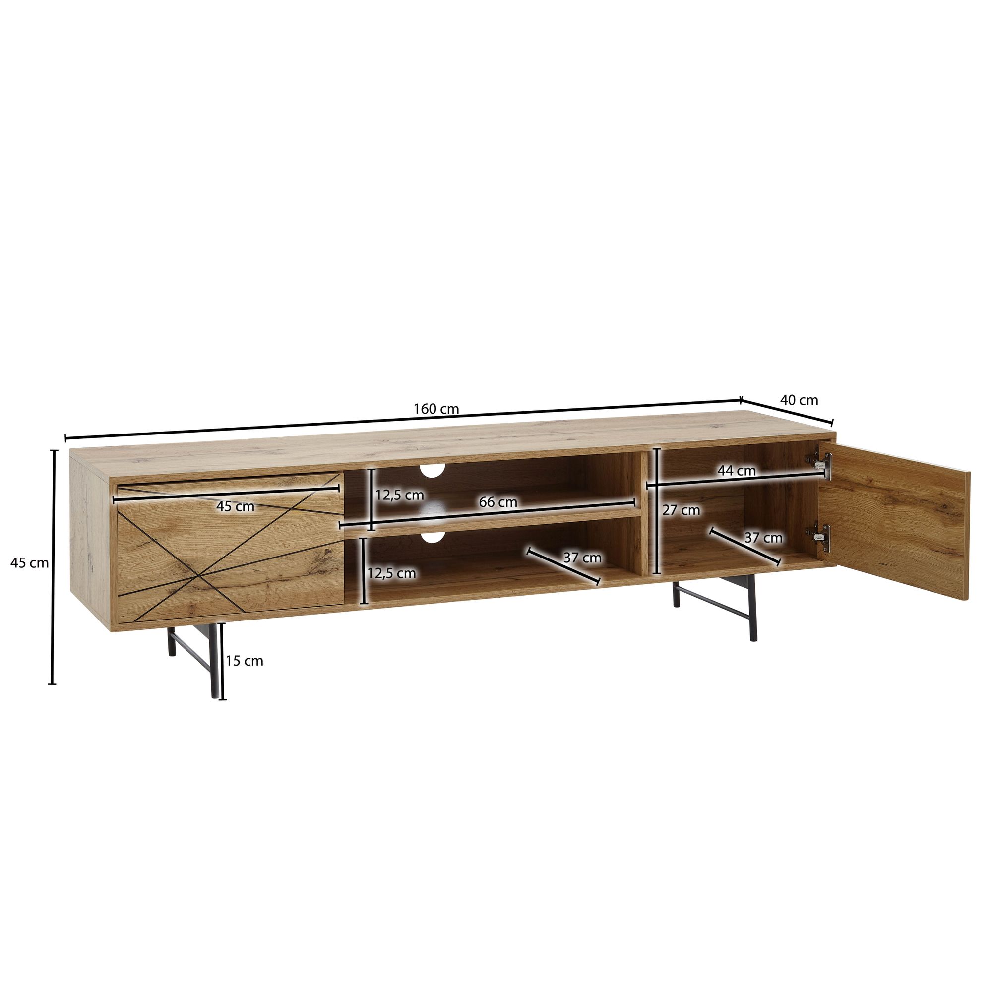 KADIMA DESIGN Eiche TV-Unterschrank, Modernes Linienmuster, 160cm Breit, Robuste Materialien