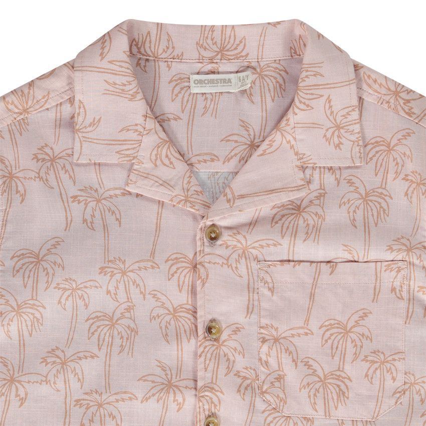 Chemise manches courtes imprimé palmiers et poche pour garçon - Rose