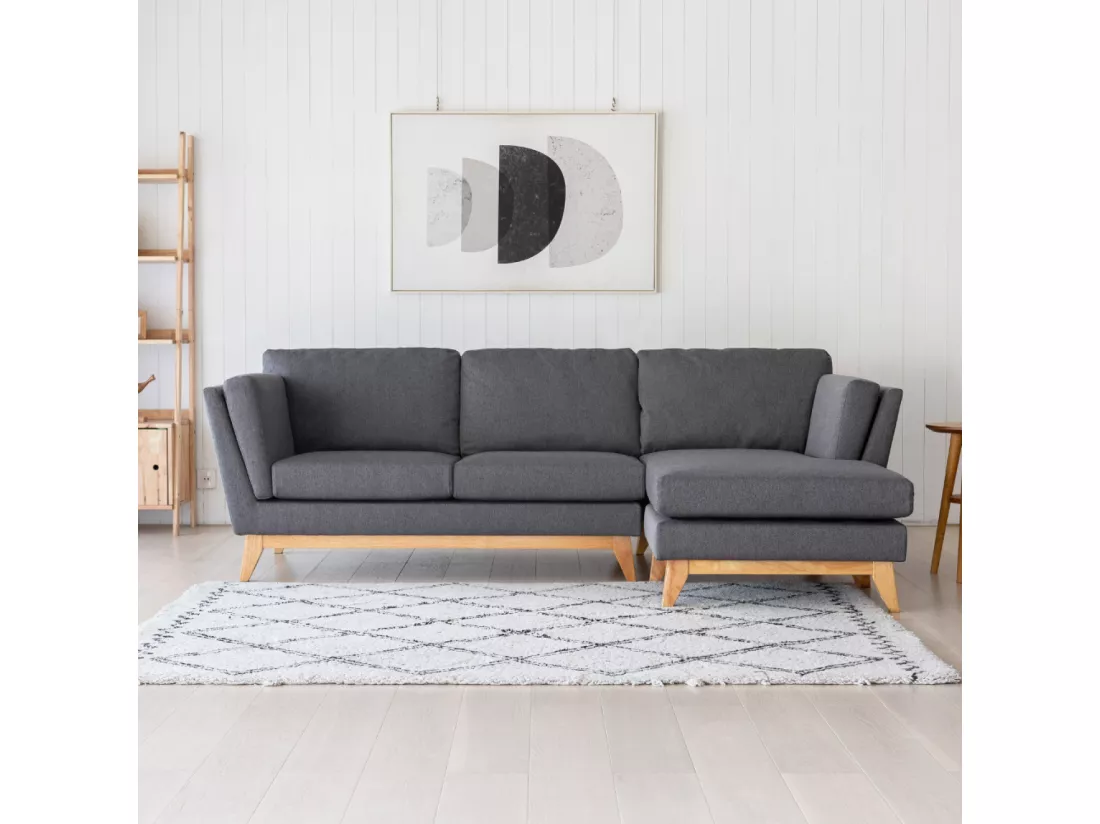 Canapé d'angle réversible 4 places en tissu gris foncé Norden