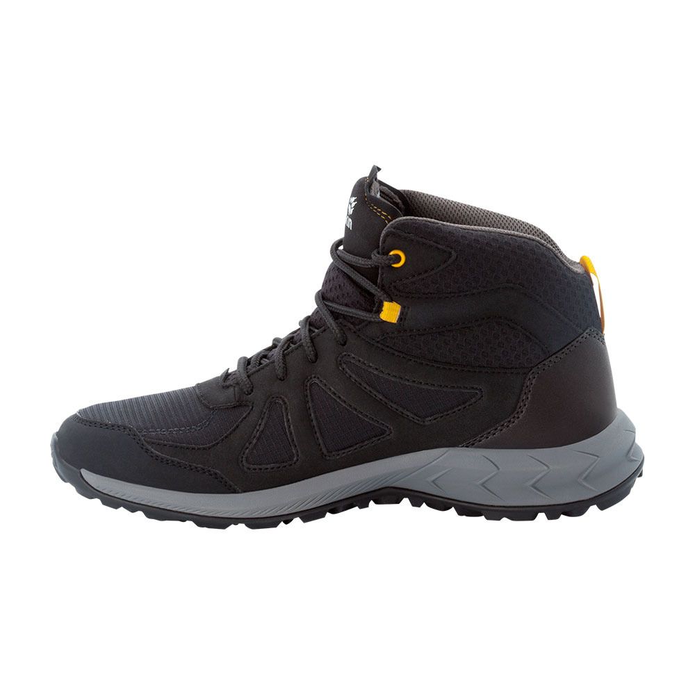 Jack Wolfskin WOODLAND 2 TEXAPORE MID - Chaussures de randonné Homme black/burly yellow xt