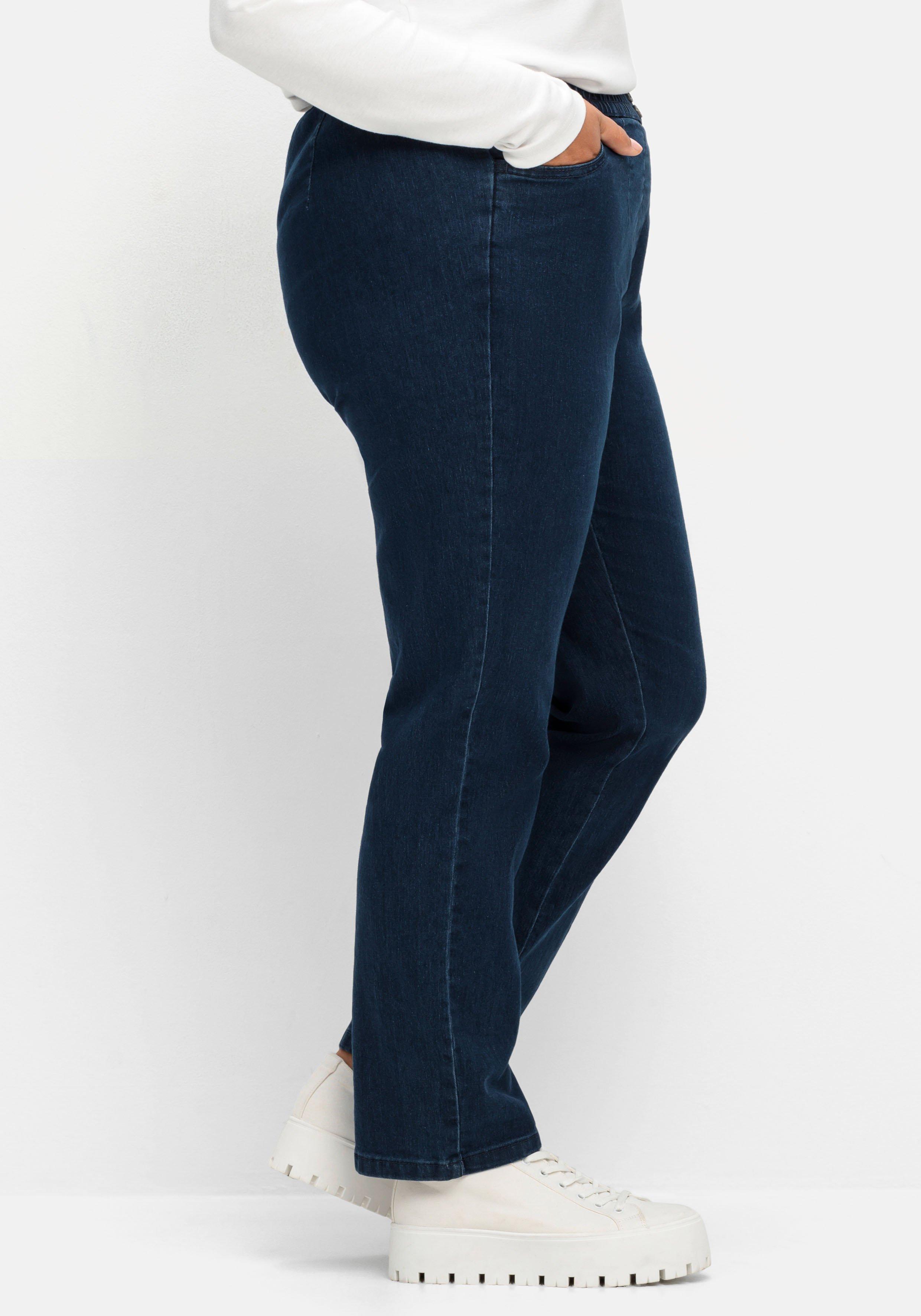 Gerade Jeans mit Smokbund und Used-Effekten