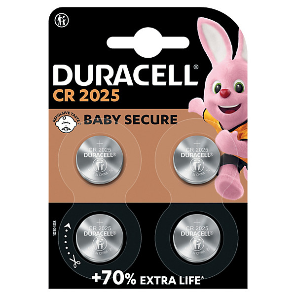 Piles Boutons Duracell Lithium DL / CR 2025, lot de 4