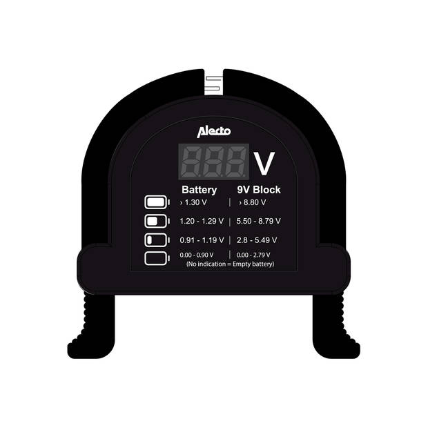 Compacte universele batterijtester voor AA, AAA, C, D en 9V batterijen Alecto Zwart