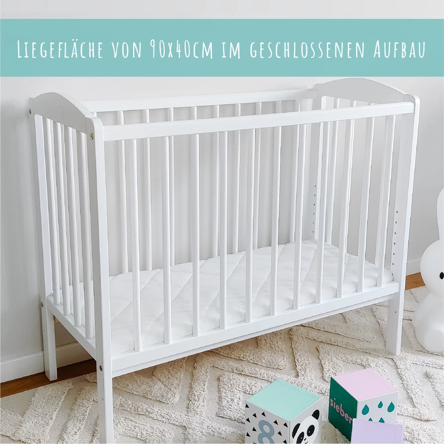 Kids Collective Beistellbett 90x40 cm, umbaubar zu 90x55 cm, 9x verstellbare Liegehöhe weiß mit Matratze