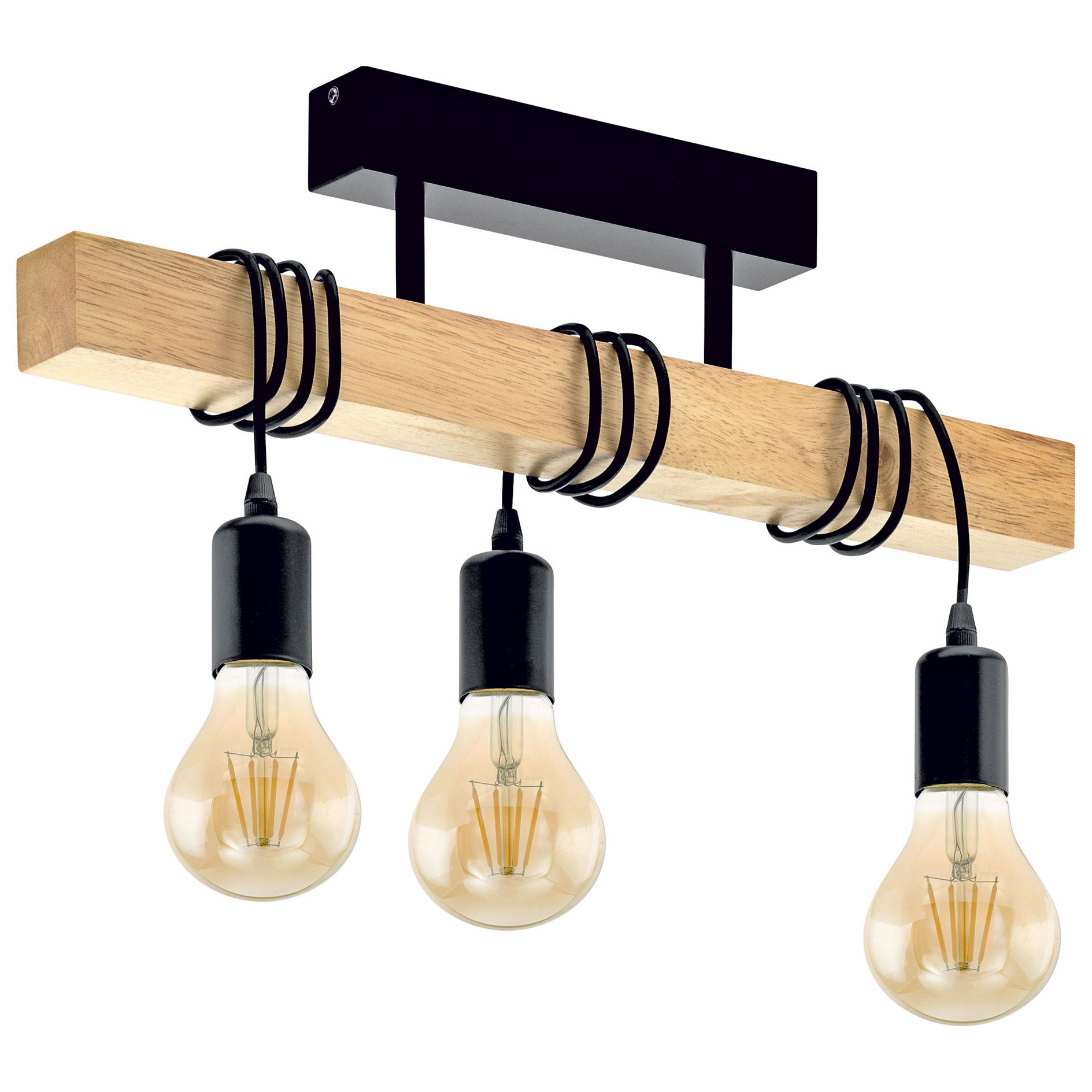Deckenleuchte - schwarz-holzfarben - 55 cm