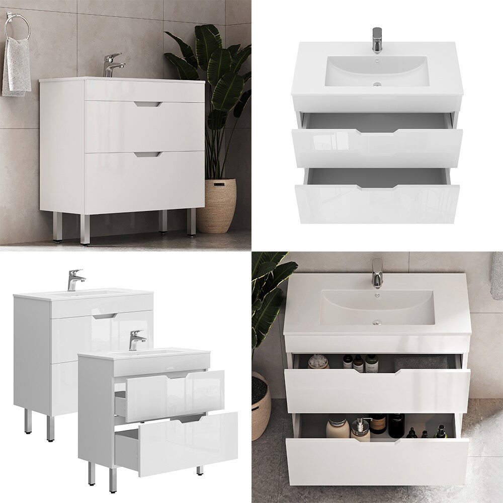 Vicco Waschbecken mit Unterschrank Clayton 80 cm breit, Waschtisch Hochglanz Weiß
