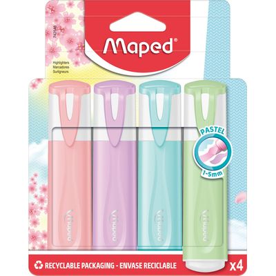 Maped Fluo Peps Pastel - Pack de 4 surligneurs - couleurs pastels assorties
