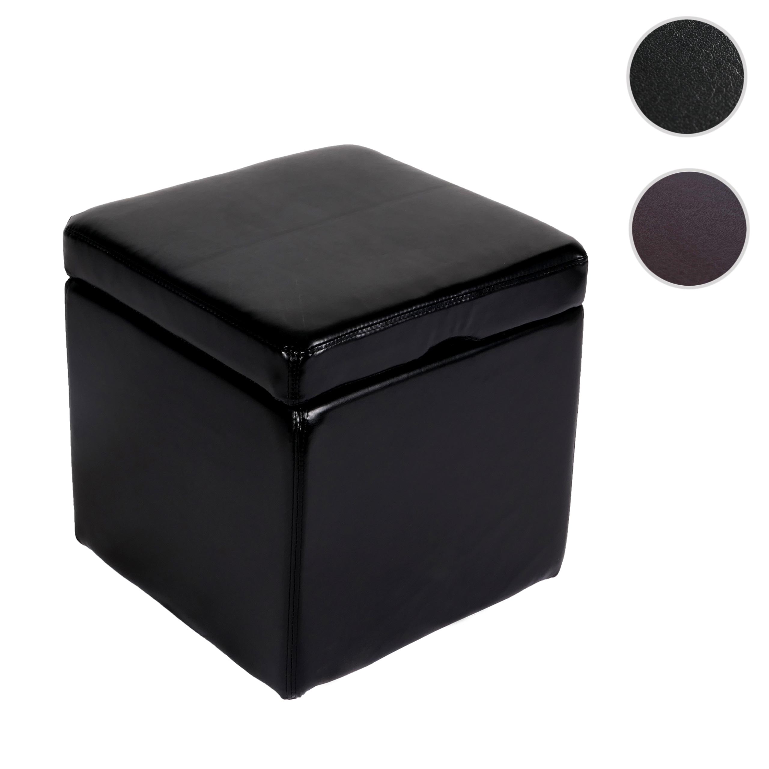 Hocker Sitzwürfel Sitzhocker Aufbewahrungsbox Carrara, mit Deckel, Leder + Kunstleder, 45x44x44cm MVG ~ schwarz