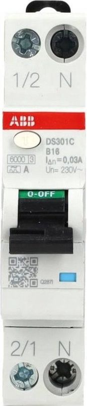 ABB aardlekautomaat 1 polig+nul 16A 30mA B kar spanningsonafhankelijk (DS301CB16A30)