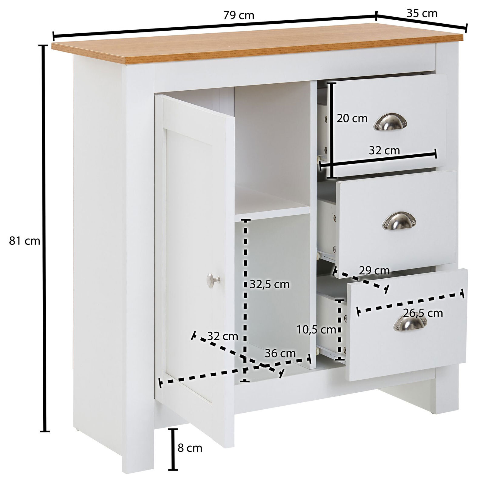 Kommode Bray weiß/braun 79 x 81 x 35 cm