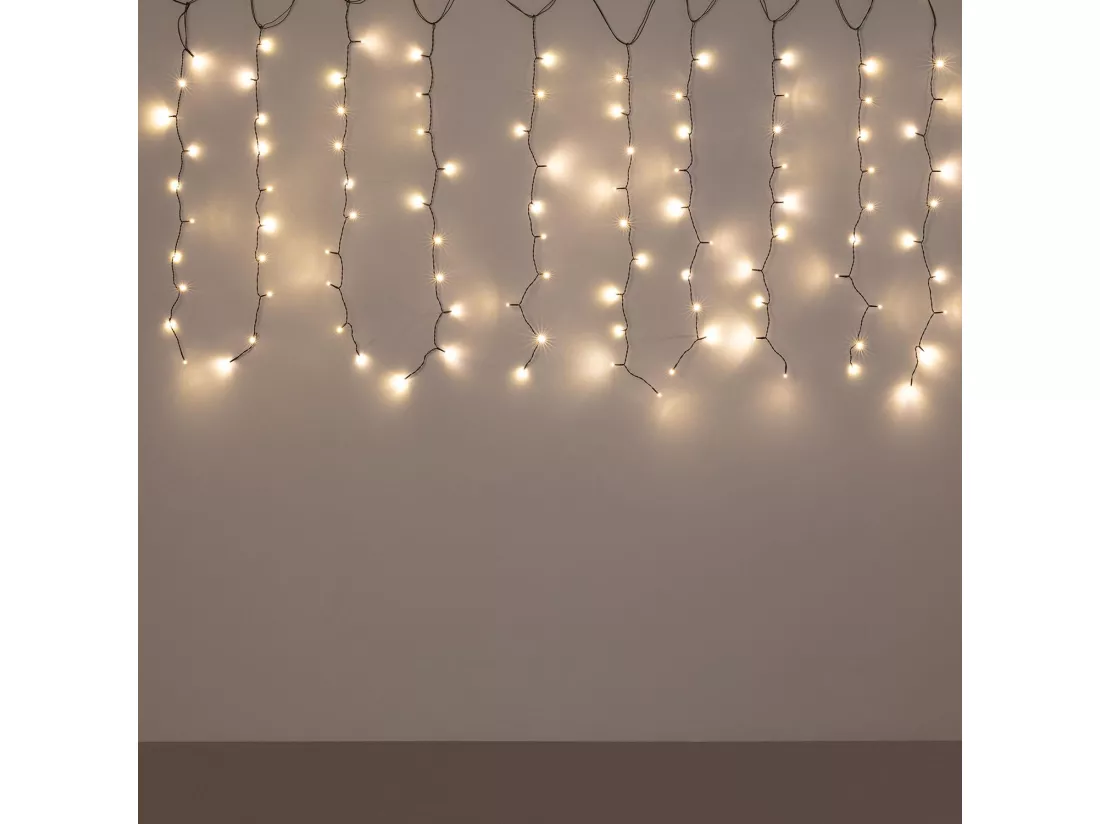Rideau de Guirlande LED 3m Short Noir 3000K Blanc chaud