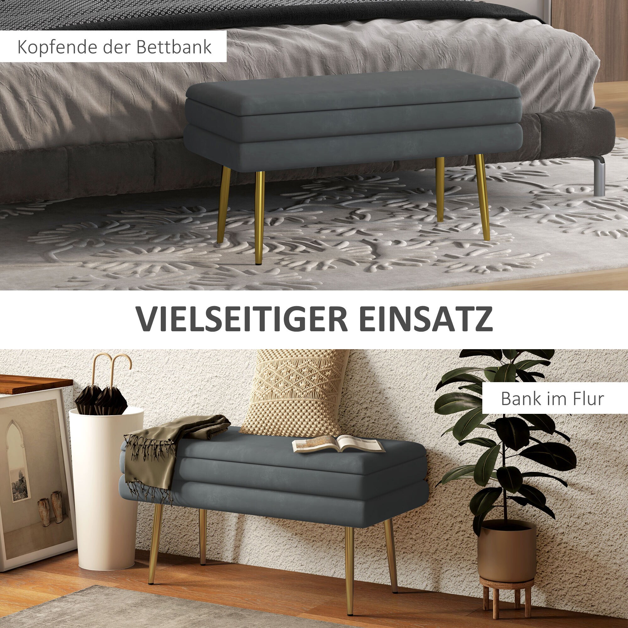 HOMCOM Sitzbank mit verstecktem Fach grau 79,5L x 37,5B x 43H cm