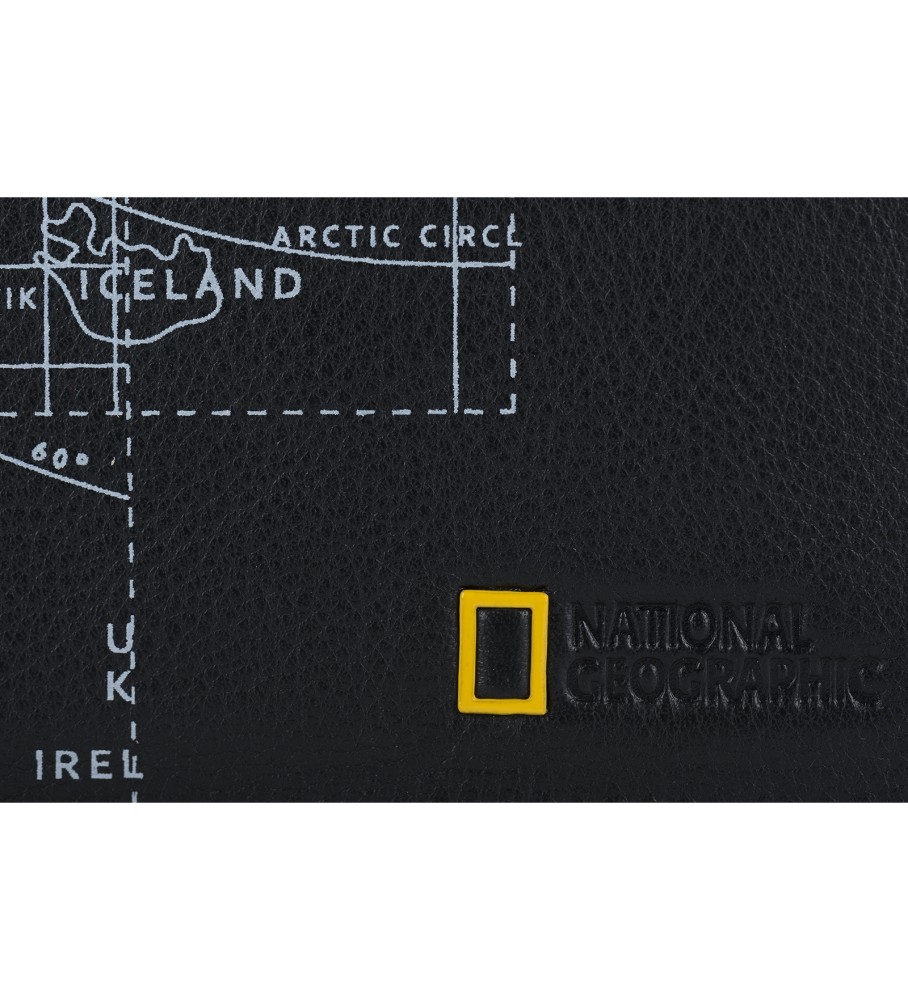 Carteira National Geographic Arctic em couro preto - 2 x 11 x 9 cm -