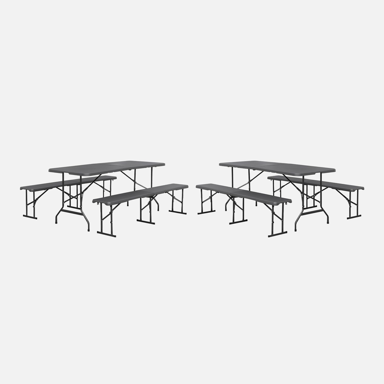 sweeek - 2er-Set Partytische 180 cm mit je 2 Bänken, klappbar, aus Stahl und Kunststoff - Fiesta